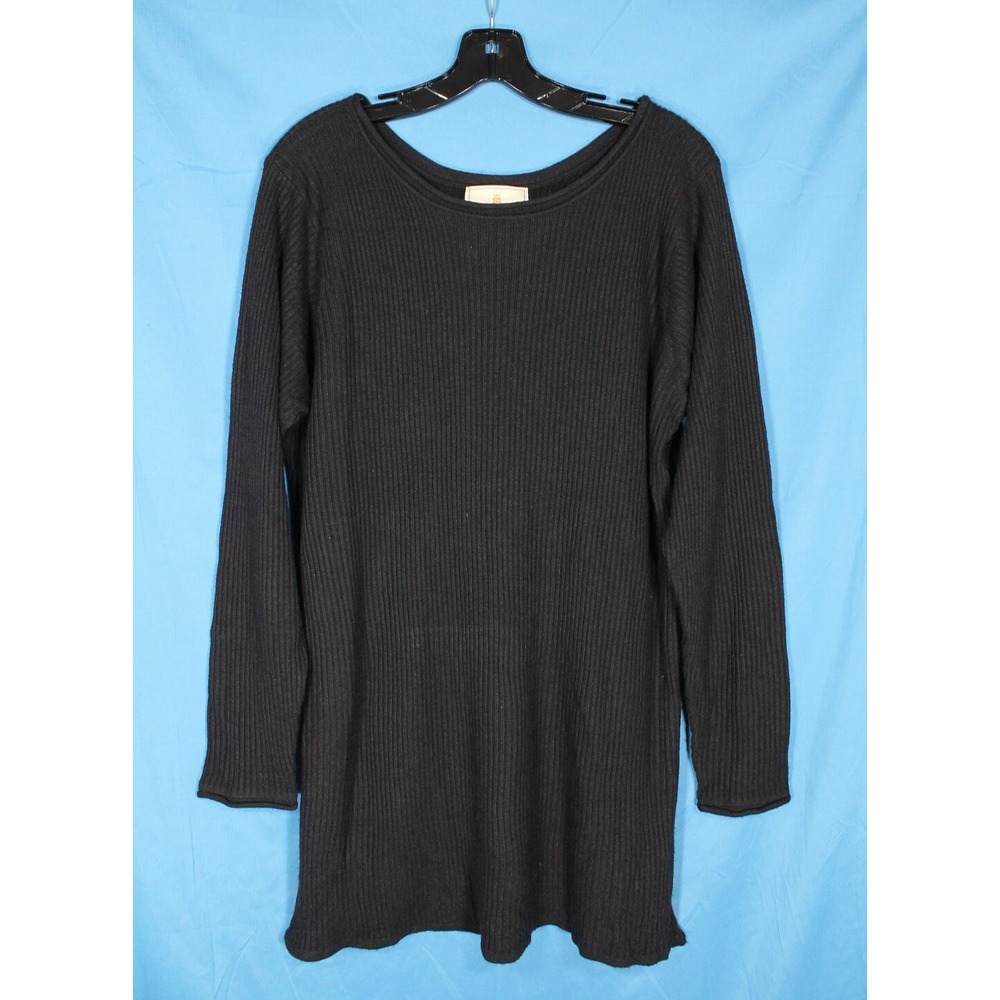VTG EXPRESS TRICOT Black RIBBED KNIT Slit Sides LIGHTWEIGHT Sweater Tunic Top L